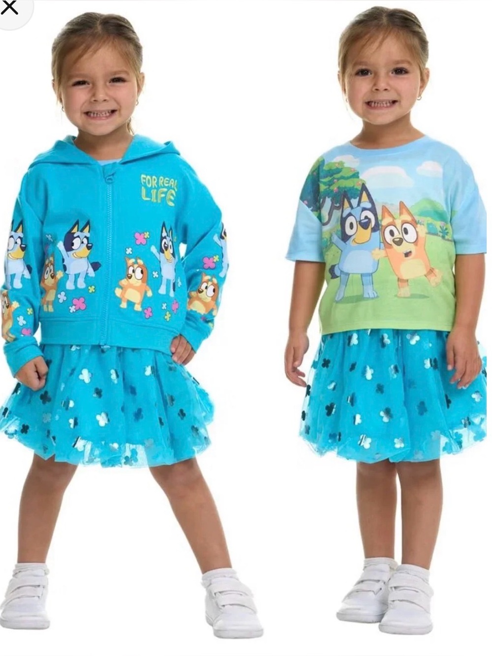 Disney Blue Teal Bluey Matching Hoodie Tee Skirt Set